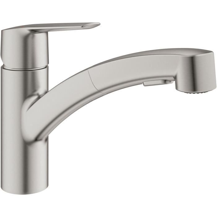Kitchen faucet - Supersteel - Single lever sink mixer - Pull-out spray - 90° low swivel spout - GROHE Start - 30531DC1