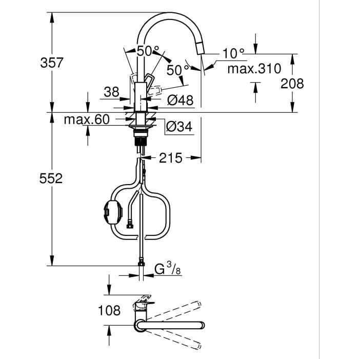 Kitchen faucet - Single lever sink mixer - Chrome - High C-shaped spout - Pull-out aerator - GROHE StartLoop - 30556000