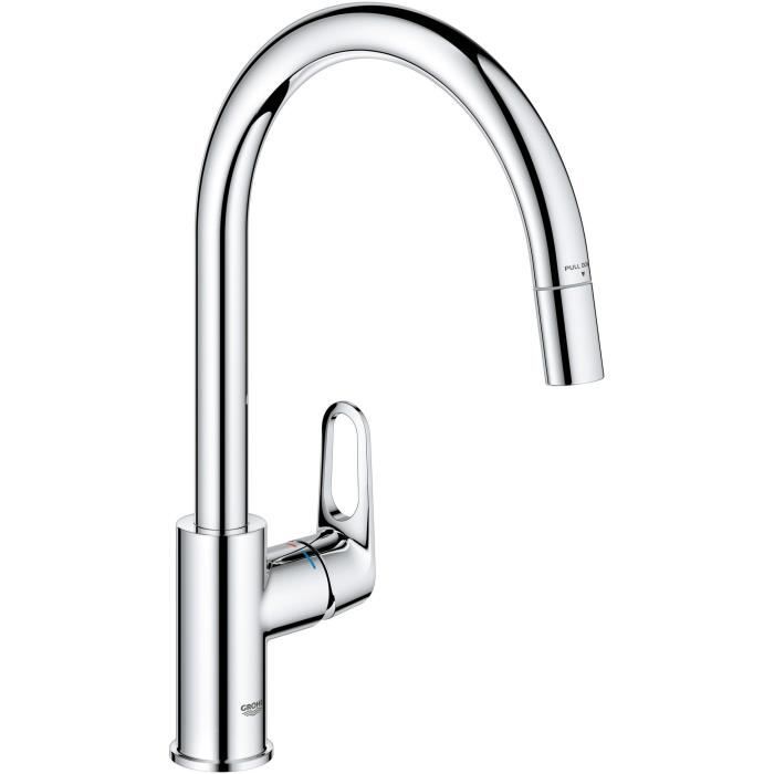 Kitchen faucet - Chrome - High C-shaped spout - Pull-out aerator - 360° rotation - Flow limiter - GROHE Start Flow - 30569000