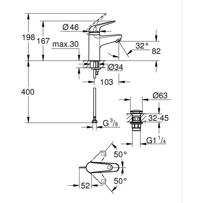 Single-lever mixer - GROHE - 24319001 - Swift washbasin - With child safety - Size S