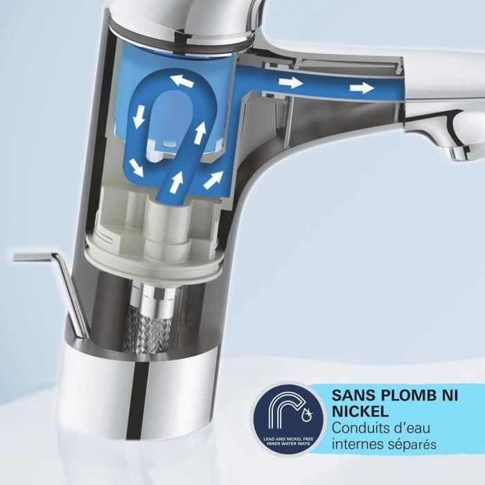 Single-lever mixer - GROHE - 24319001 - Swift washbasin - With child safety - Size S