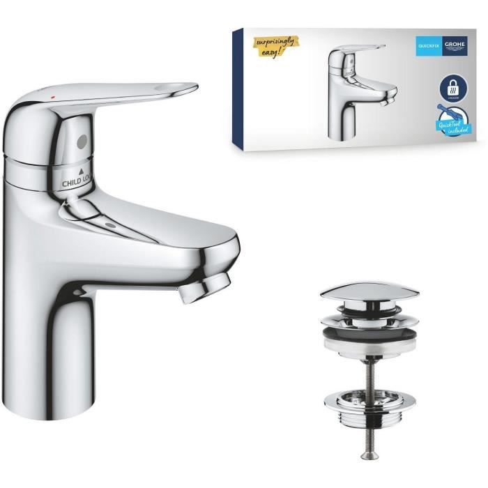 Single-lever mixer - GROHE - 24319001 - Swift washbasin - With child safety - Size S