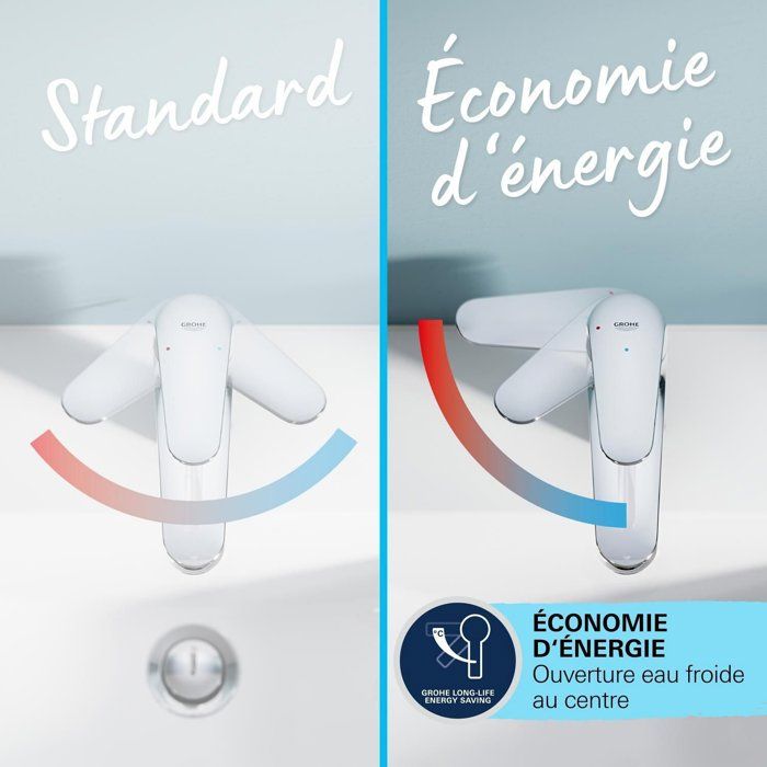 Single-lever basin mixer - GROHE Swift - 24323001 - Chrome - Size S - Cold water opening - Water saving - Click-clack waste