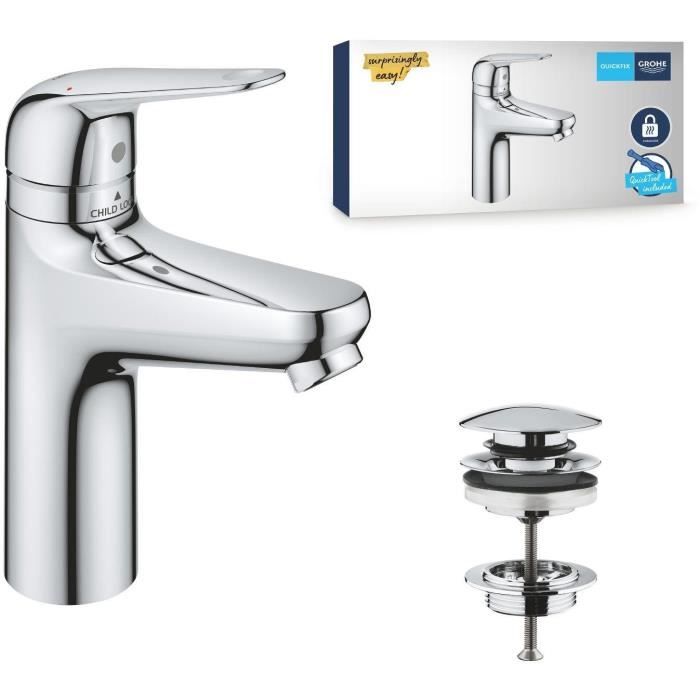 Single-lever mixer - GROHE - 24327001 - Swift washbasin - With child safety - Size M