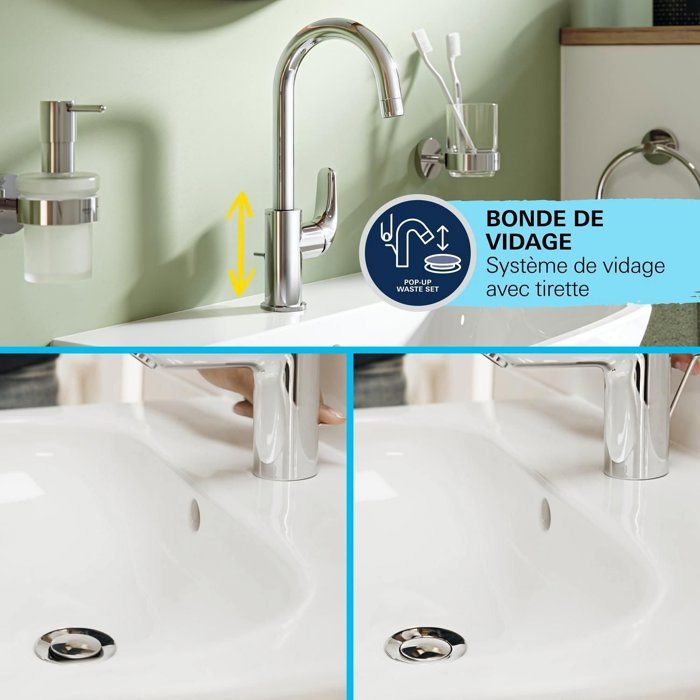 Single-lever basin mixer - GROHE Swift - 24330001 - Chrome - Size L - High spout - Water saving