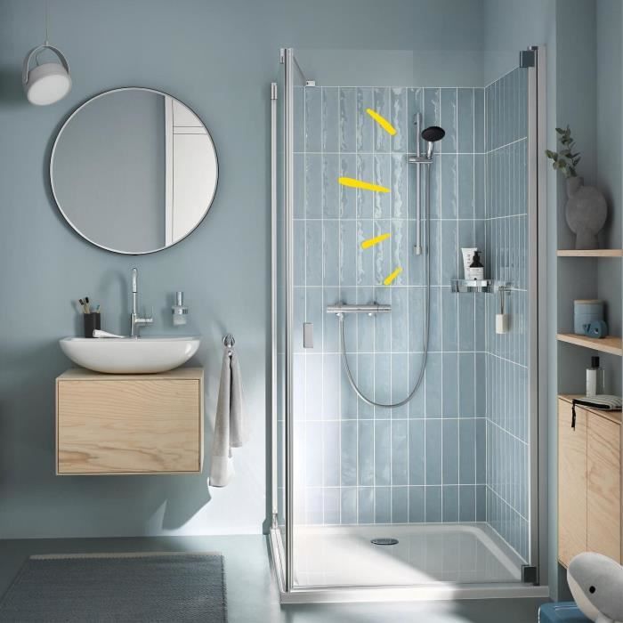 Shower set with thermostatic mixer, 1 jet shower head, 60cm bar and flexible hose - GROHE 34597001 - Water saving - Chrome