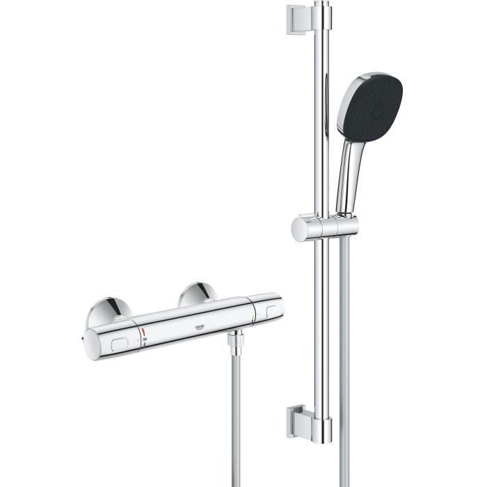 Shower set with thermostatic mixer, 3-jet shower head, 60cm bar and flexible hose - GROHE 34237003 - Water saving - Chrome