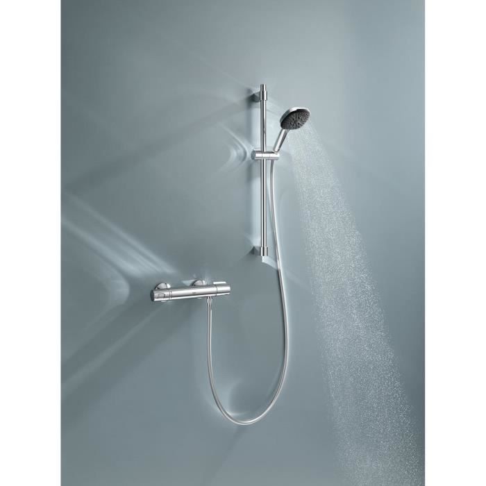 Shower set with thermostatic mixer, 3-jet shower head, 60cm bar and flexible hose - GROHE 34237003 - Water saving - Chrome
