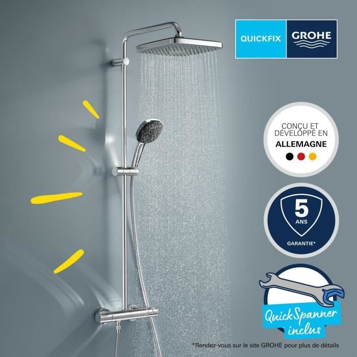 Shower column with thermostatic mixer - Water saving - GROHE Vitalio Comfort 250 - Chrome - 26696001