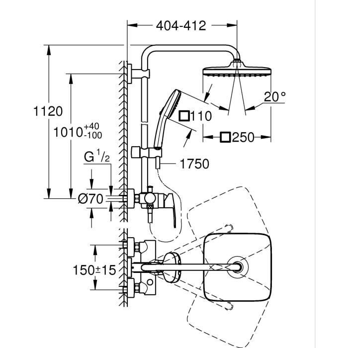 Shower column with single-lever mixer - Water saving - GROHE Vitalio Comfort 250 - Chrome - 26985001