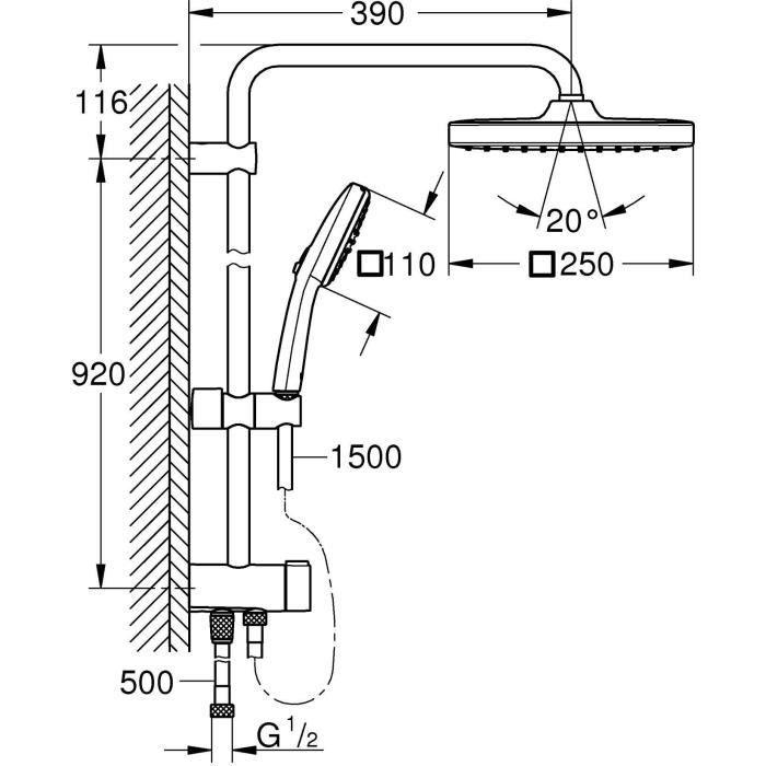 Shower column with manual diverter - Water saving - GROHE Vitalio Comfort 250 - Chrome - 26986001