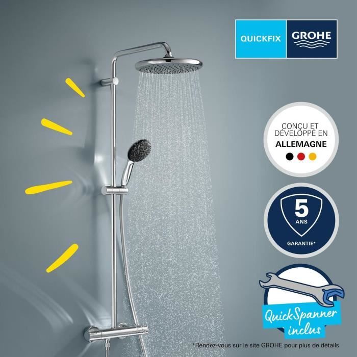 Shower column with thermostatic mixer - Water saving - GROHE Vitalio Start System 250 - Chrome - 26677001