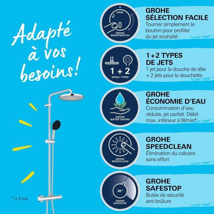 Shower column with thermostatic mixer - Water saving - GROHE Vitalio Start System 250 - Chrome - 26677001