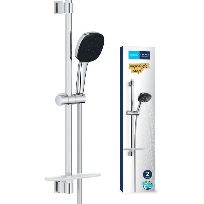 Shower set with 2 jets shower head, bar, flexible hose and shelf - GROHE Vitalio Comfort 110 26929001 - Water saving - Chrome