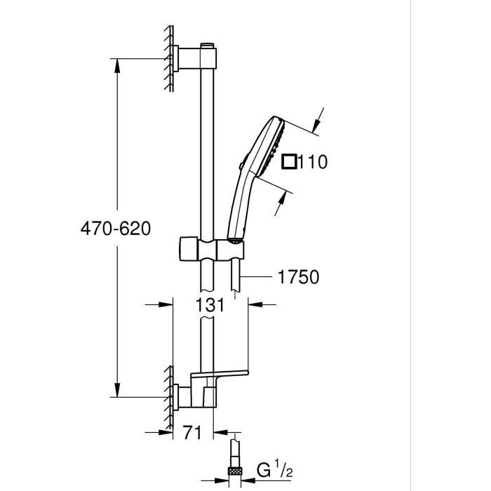 Shower set with 2 jets shower head, bar, flexible hose and shelf - GROHE Vitalio Comfort 110 26929001 - Water saving - Chrome