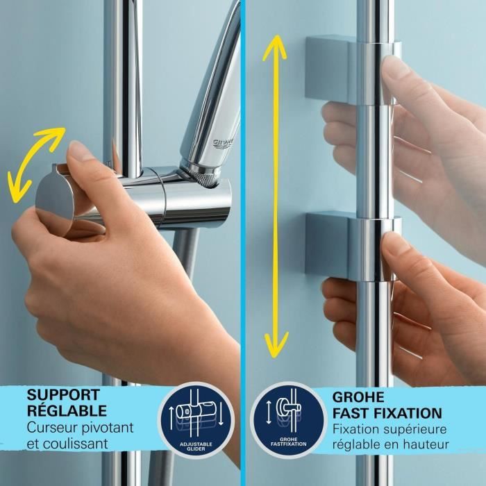 Shower set with 2 jets shower head, 60cm bar and flexible hose - GROHE Vitalio Start 110 26951001 - Water saving - Chrome