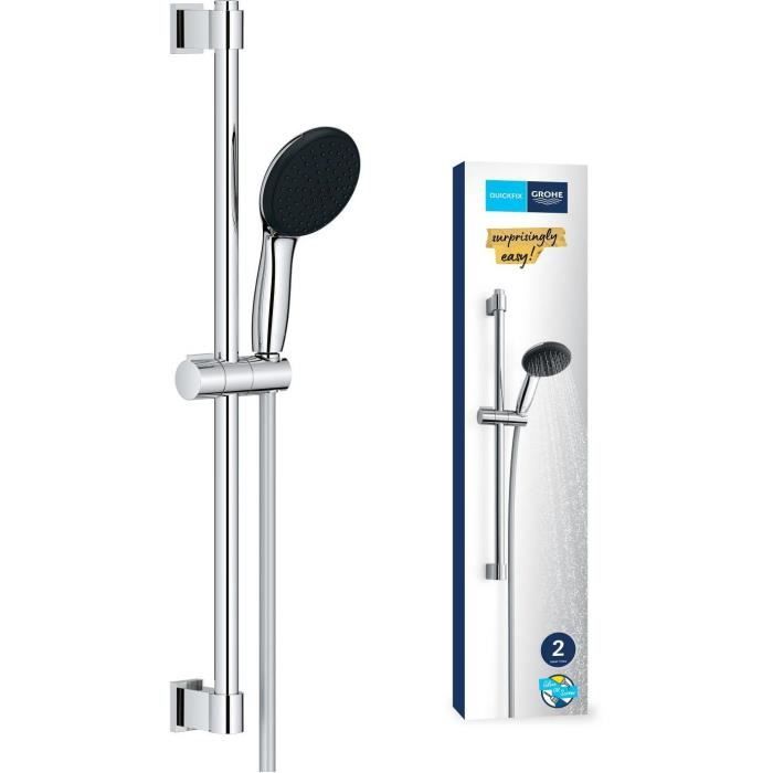 Shower set with 2 jets shower head, 60cm bar and flexible hose - GROHE Vitalio Start 110 26951001 - Water saving - Chrome