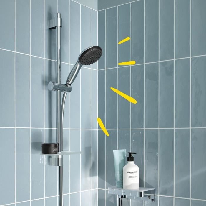 Shower set with 2 jets shower head, 60cm bar, flexible hose and shelf - GROHE Vitalio Start 110 26952001 - Water saving - Chrome