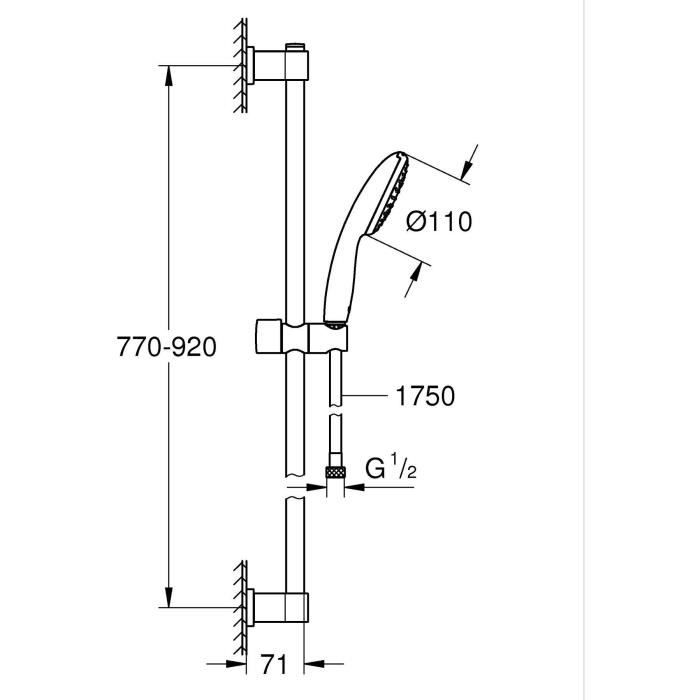 Shower set with 1 jet shower head, 90cm bar and flexible hose - GROHE Vitalio Start 110 26953001 - Water saving - Chrome