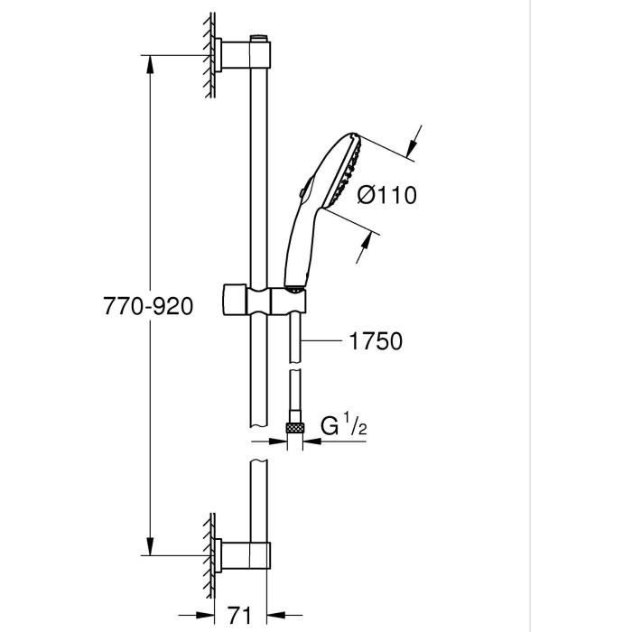 Shower set with 2 jets shower head, 90cm bar and flexible hose - GROHE Vitalio Start 110 26954001 - Water saving - Chrome