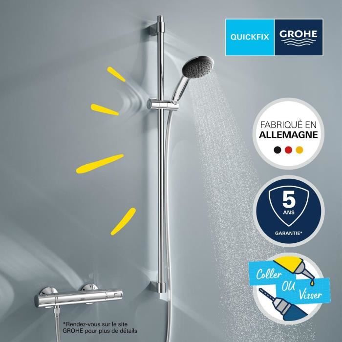 Shower set with 2 jets shower head, 90cm bar and flexible hose - GROHE Vitalio Start 110 26954001 - Water saving - Chrome