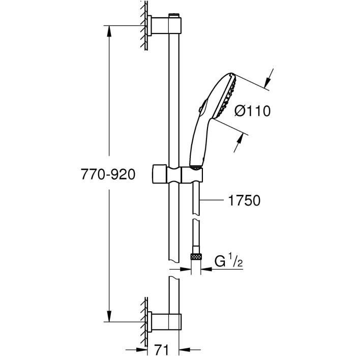 Shower set with 3 jets shower head, 90cm bar and flexible hose - GROHE Vitalio Start 110 26956001 - Water saving - Chrome
