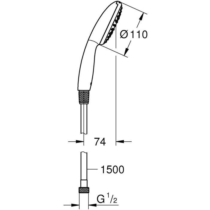 Flexible set and 1 jet shower head (Rain) - GROHE Vitalio Start 110 26720001 - Easy selection - Water saving