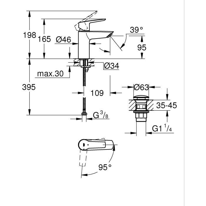 GROHE Start single lever basin mixer - Matt black - Size S - Water saving