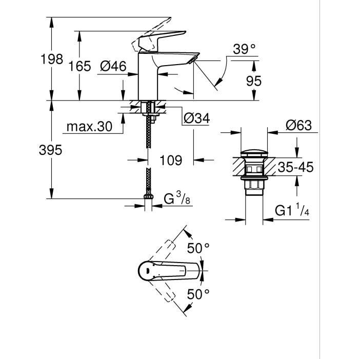 Single lever basin mixer - GROHE Start - 235502432 - Matt black - Size S - Standard spout - Water saving