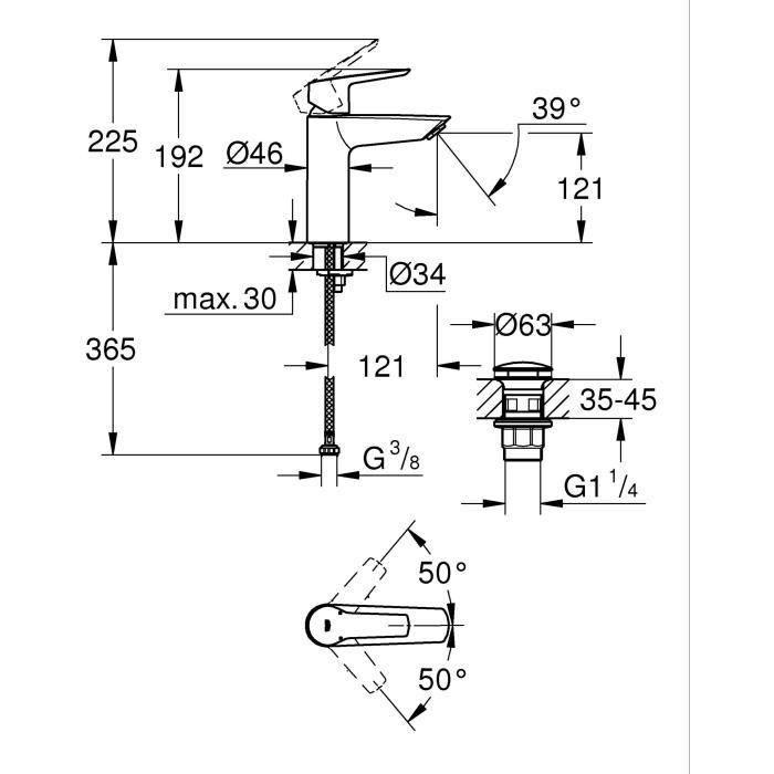 Single lever basin mixer - GROHE Start - 235752432 - Matt black - Size M - Medium spout - Water saving