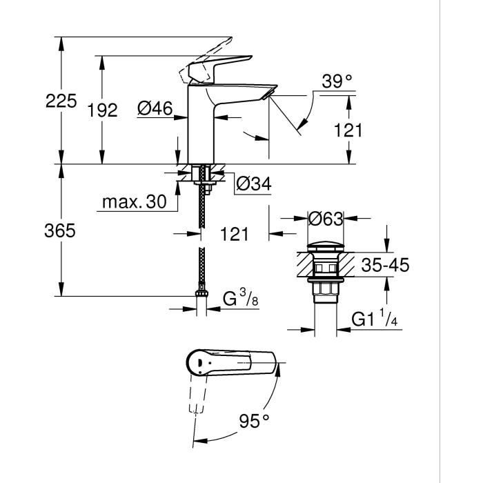 Single lever basin mixer - GROHE Start - 237462432 - Matt black - Size M - Medium spout - Water saving