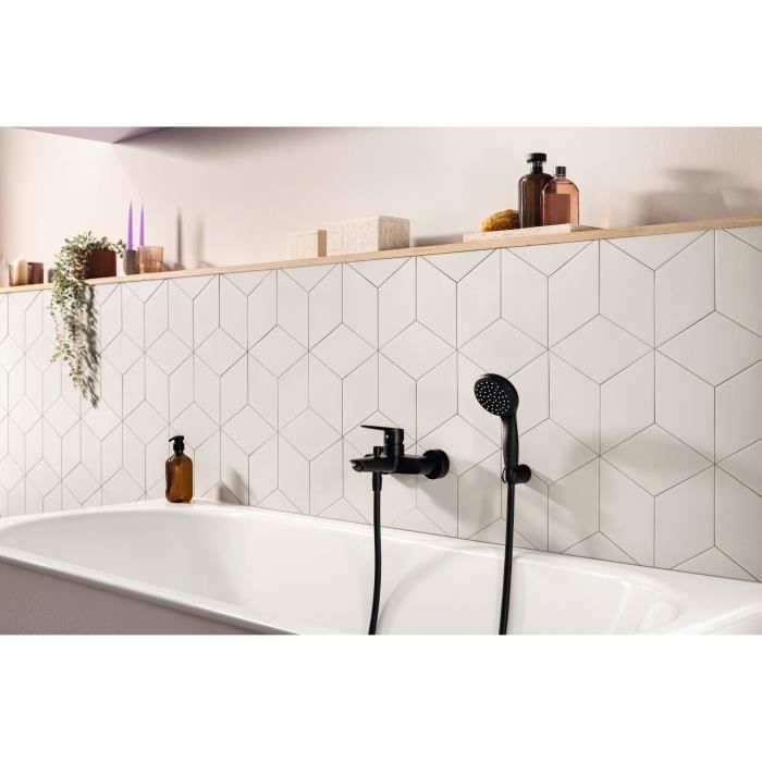Single lever bath/shower mixer - GROHE Start - 322782432 - Matt black - Exposed wall mounting - Automatic diverter