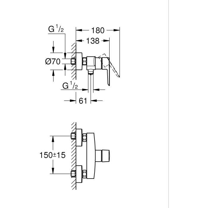 Single lever shower mixer - GROHE Start - 322792432 - Matt black - Exposed wall mounting