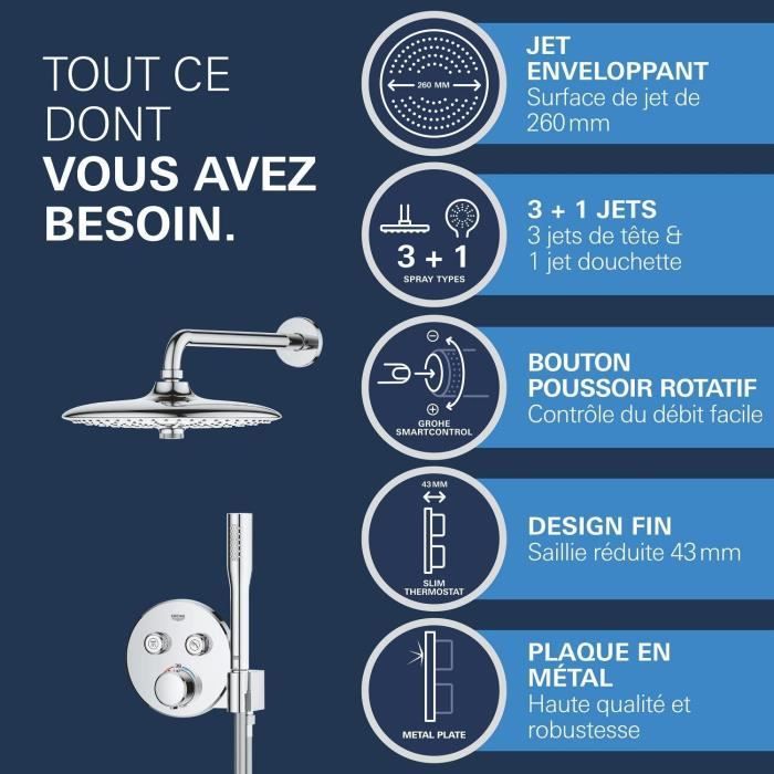 Built-in shower set - All jet types - Thermostatic mixer - GROHE - 34878000 - Grey
