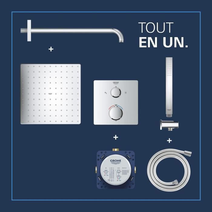 Built-in shower set - 1 jet - Thermostatic mixer - GROHE - 34881000 - Grey