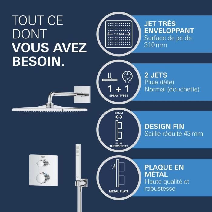 Built-in shower set - 1 jet - Thermostatic mixer - GROHE - 34881000 - Grey
