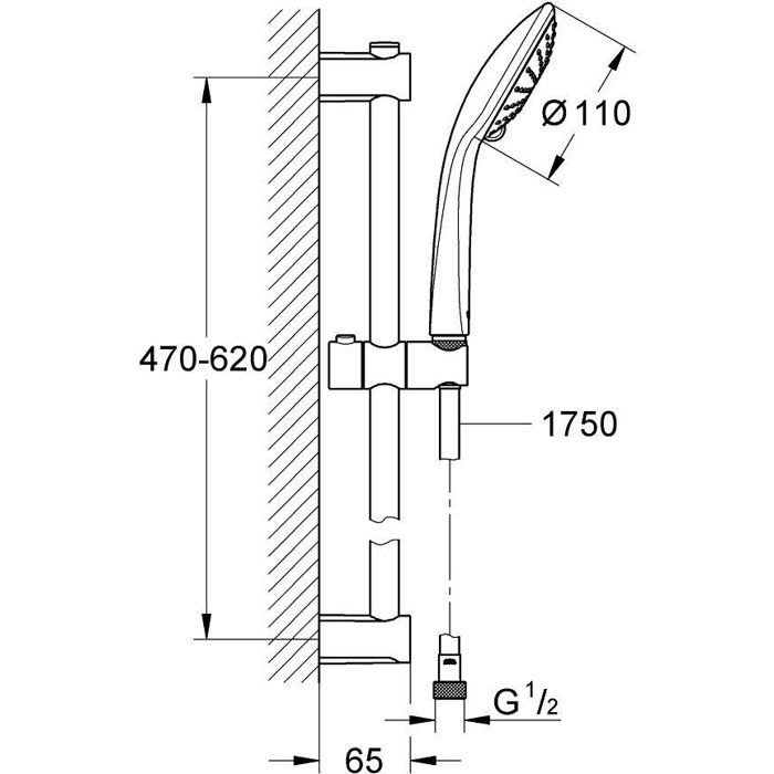 Grohe Vitalio Joy0 shower set, Vitalio Joy 3 Jets shower head, 600mm bar, hose flexible 1750mm, 27333000
