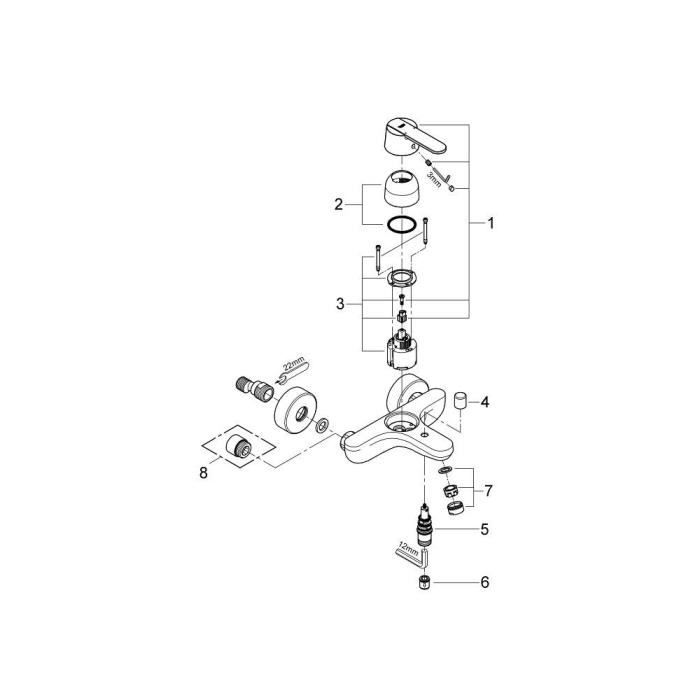 Grohe Mixer Monocomande Bath Bath Get, Wall mounting, Threaded fitting for flexible in 1/2, Metal rosettes included, 32887000