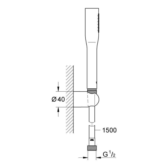 Grohe Vitalio Get Stick shower set, shower head, flexible 1500mm shower hose, wall support, chrome, 27459000