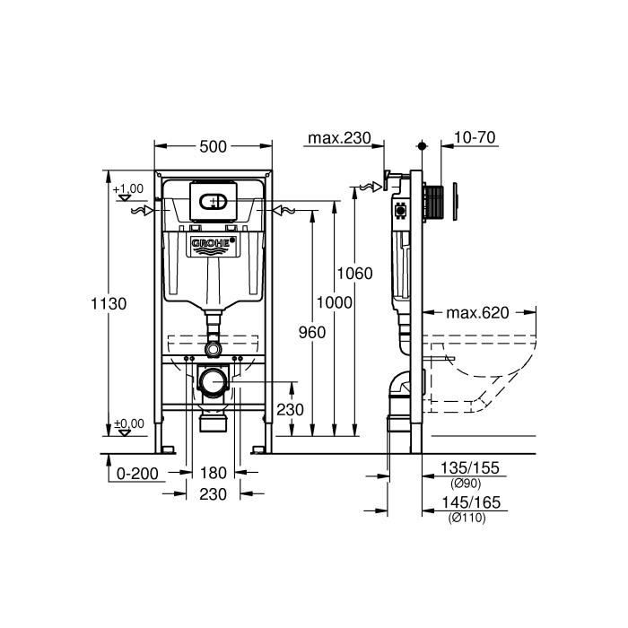 Grohe built support WC Solido 3 in 1, 1.20m, built-in support, double buttons control plate, 6-9 liter tank, 38981000