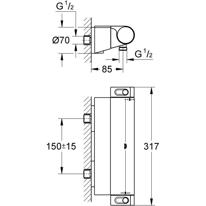 Grohe thermostatic mixer ½ Grohtherm 2000 34469001 - Battle holder - Temperature limiter - Water economy - Chrome