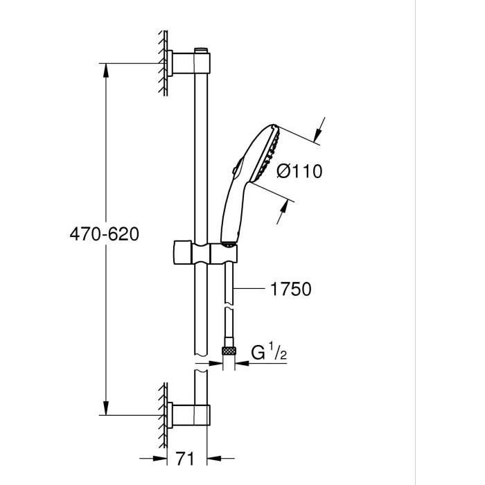 Shower set with 2 jets shower head, 60cm bar and 1.75m flexible hose - GROHE Vitalio Start 110 27948001 - Water saving - Chrome