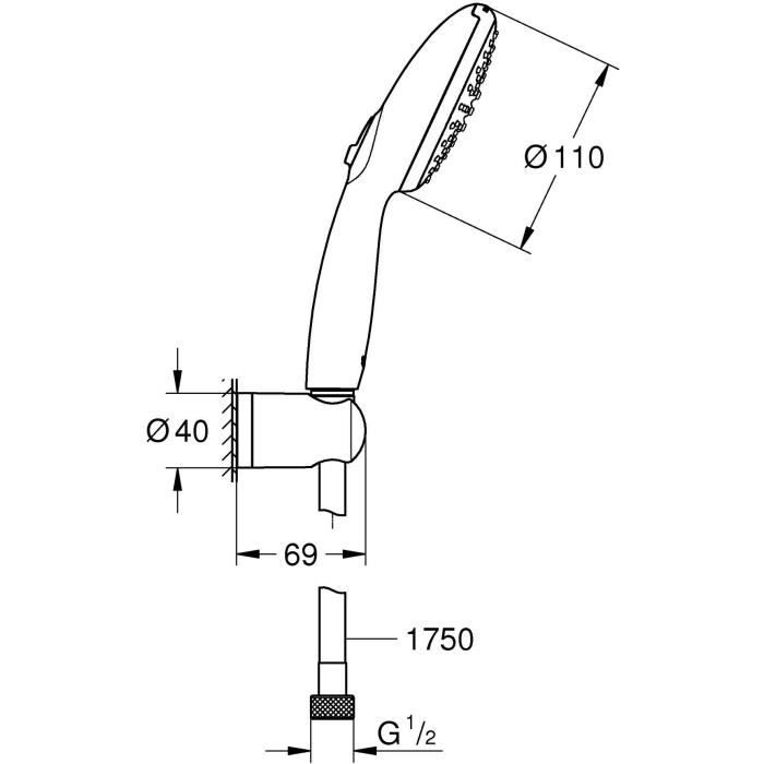 Shower set with 2 jets shower head, holder and hose - GROHE Vitalio Start 110 27950001 - Easy selection - Water saving