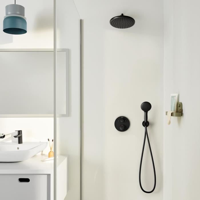 Built-in shower set - 1 + 2 jets - Thermostatic mixer - GROHE - 348832430 - Black