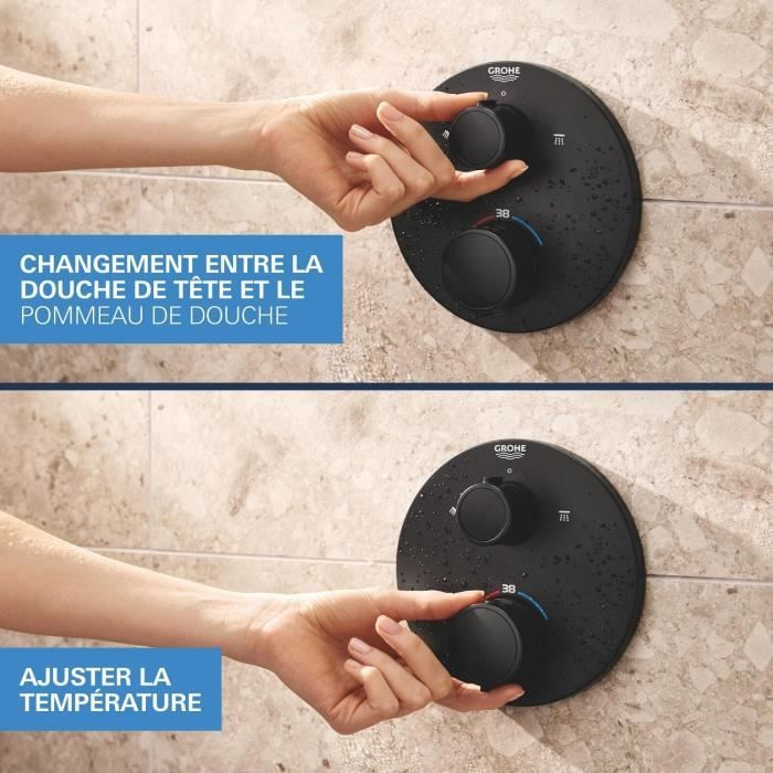 Built-in shower set - 1 + 2 jets - Thermostatic mixer - GROHE - 348832430 - Black