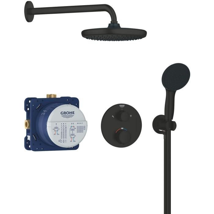 Built-in shower set - 1 + 2 jets - Thermostatic mixer - GROHE - 348832430 - Black