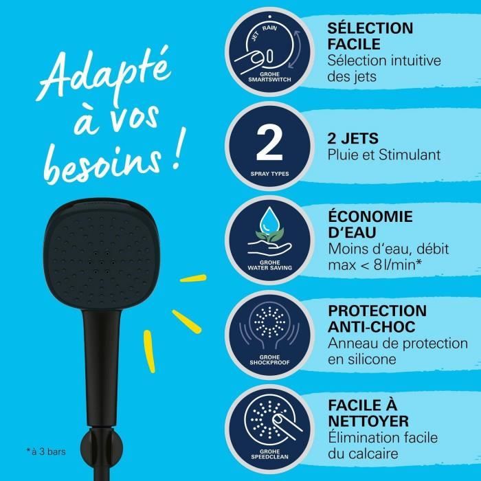 Shower set with 2 jets shower head, holder and hose - GROHE Vitalio Comfort 110 263992431 - Easy selection - Water saving