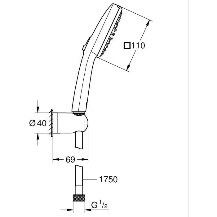 Shower set with 2 jets shower head, holder and hose - GROHE Vitalio Comfort 110 263992431 - Easy selection - Water saving