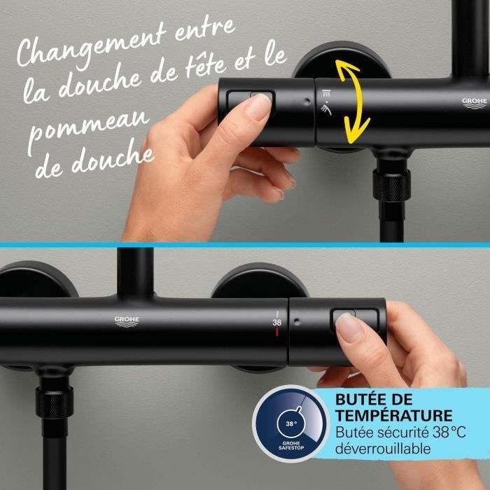 Shower column with thermostatic mixer - Water saving - GROHE Vitalio Start System 250 - Matt black - 266772431