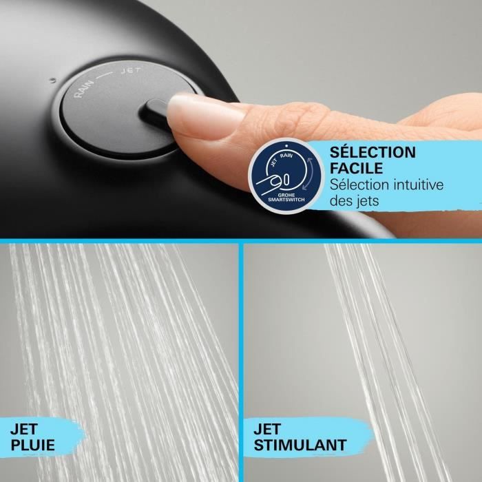 Shower column with thermostatic mixer - Water saving - GROHE Vitalio Comfort 250 - Matt black - 266962431